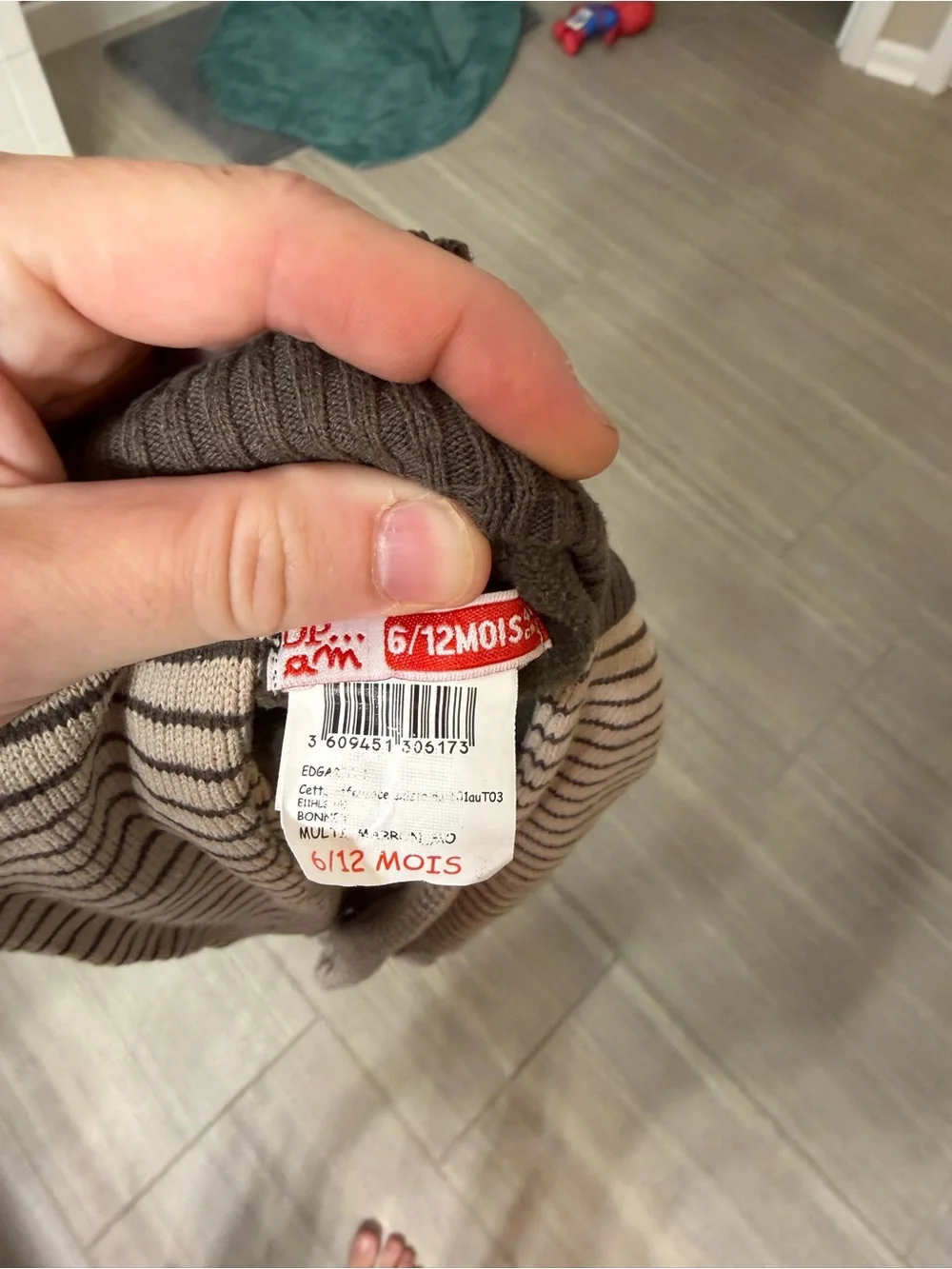 du pareil au meme baby Striped Pom-Pom Earflap Scarf Hat - Brown